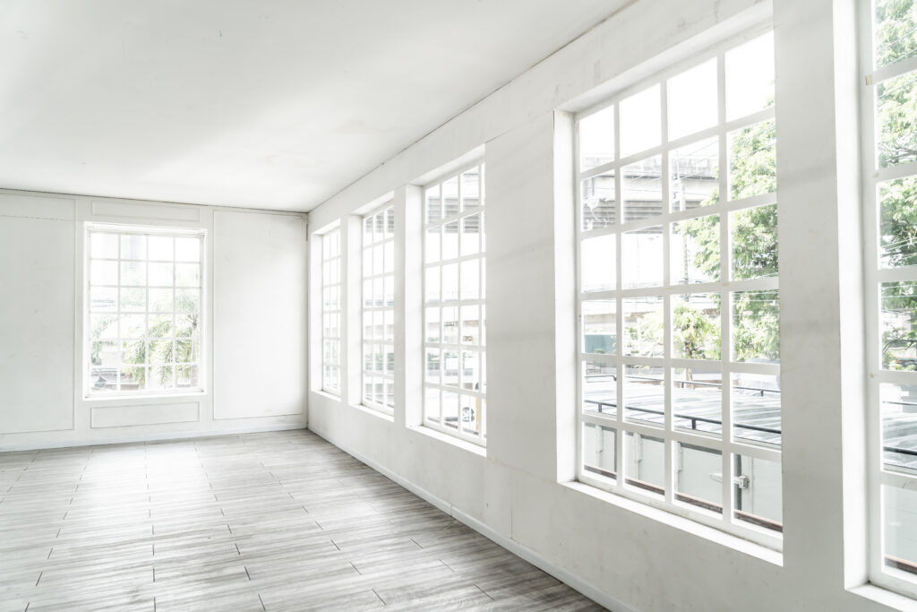 white empty room with glass window